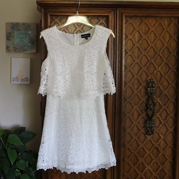 MY MICHELLE Sleeveless Lace Overlay Popover A-line Dress NWT! - White, Size 4 - Picture 2 of 16
